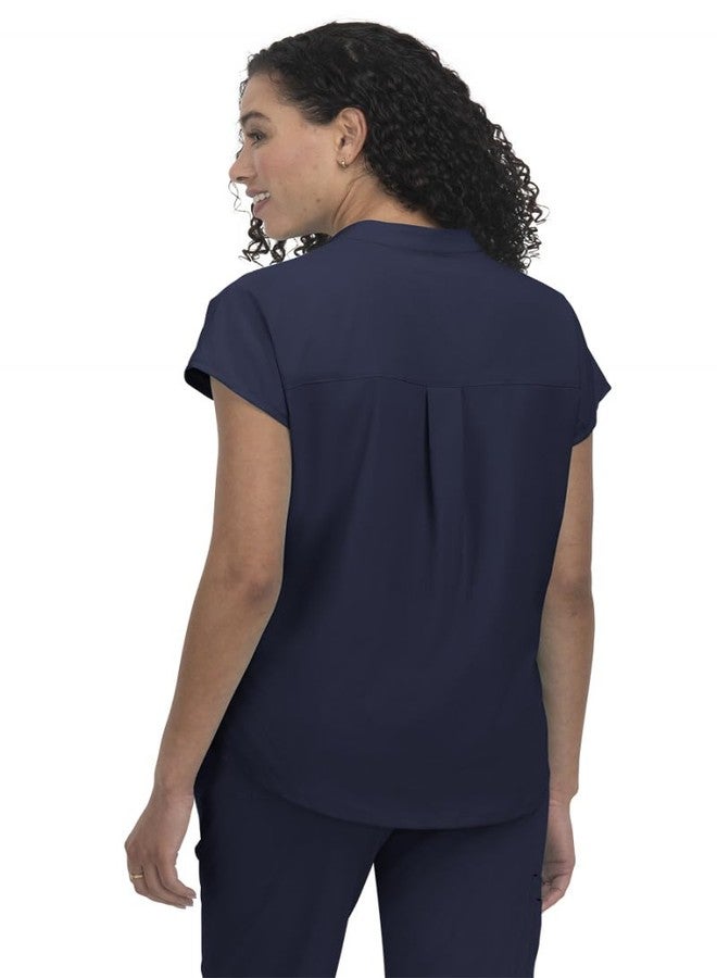 KOI Basics Ari Women's 1-Pocket Stretch Tuck-in Scrub Top Navy Medium - Image 3